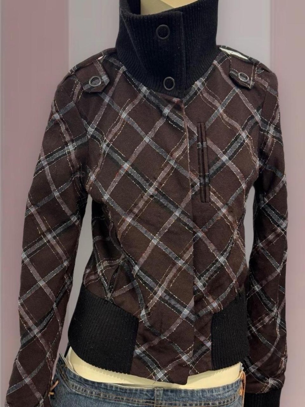 Vintage Y2K plaid funnel neck Jacket